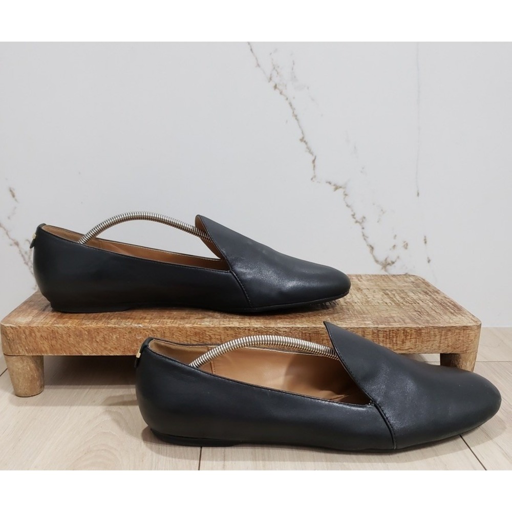 Calvin Klein Orabela Leather Flats Womens 10 Black Loafer Ballet Minimalist